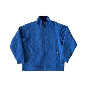 LL Bean Outdoors Blue Canvas Fleece Lined Full Zip Up Jacket Womens Medium VTG